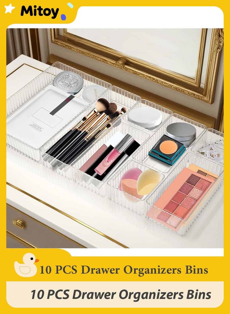 Mitoy 10 PCS Jewelry Clear Drawer Organizers Bins, 4-Size Stackable Makeup Drawer Organizer Trays - Image 1